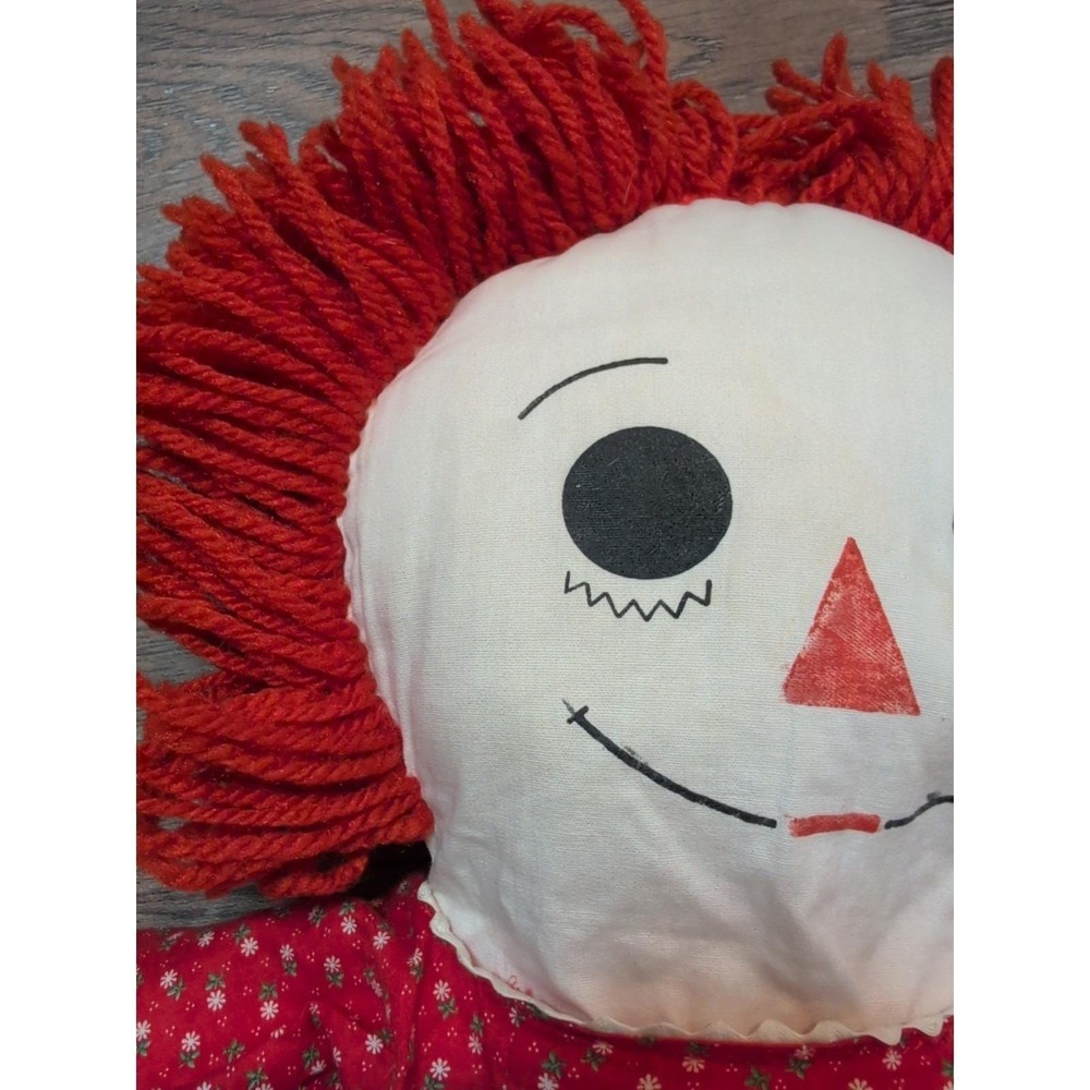 Vintage Raggedy Ann Handmade Rag Doll Red Floral Dress Yarn Hair 36 Inch - Picture 4 of 16
